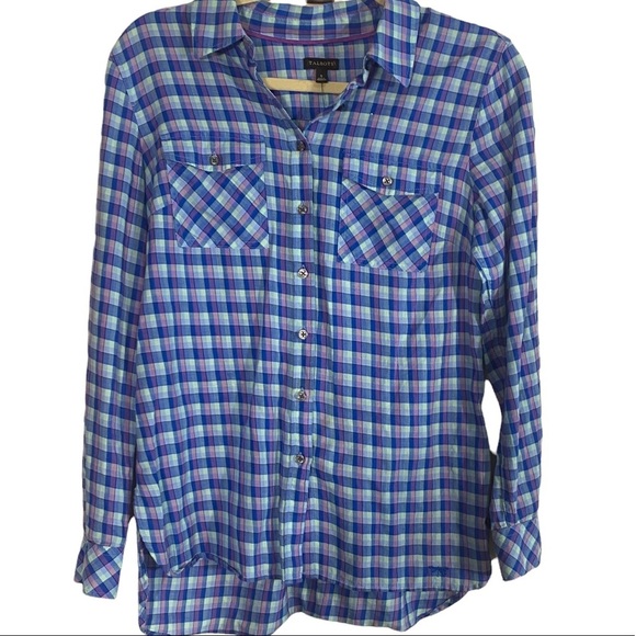 Talbots Tops - Talbots Pastel Blue Plaid Button Down 100% cotton Sz Small